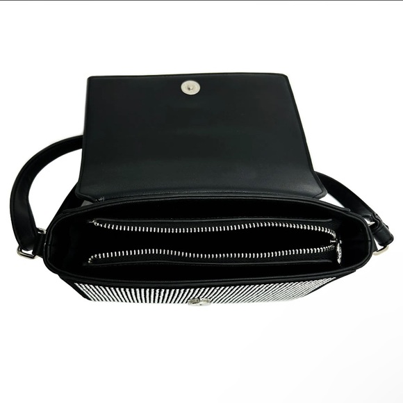 Valentino Orlandi Rhinestone crossbody vegan leather silver tone hardware NWT - Picture 3 of 14